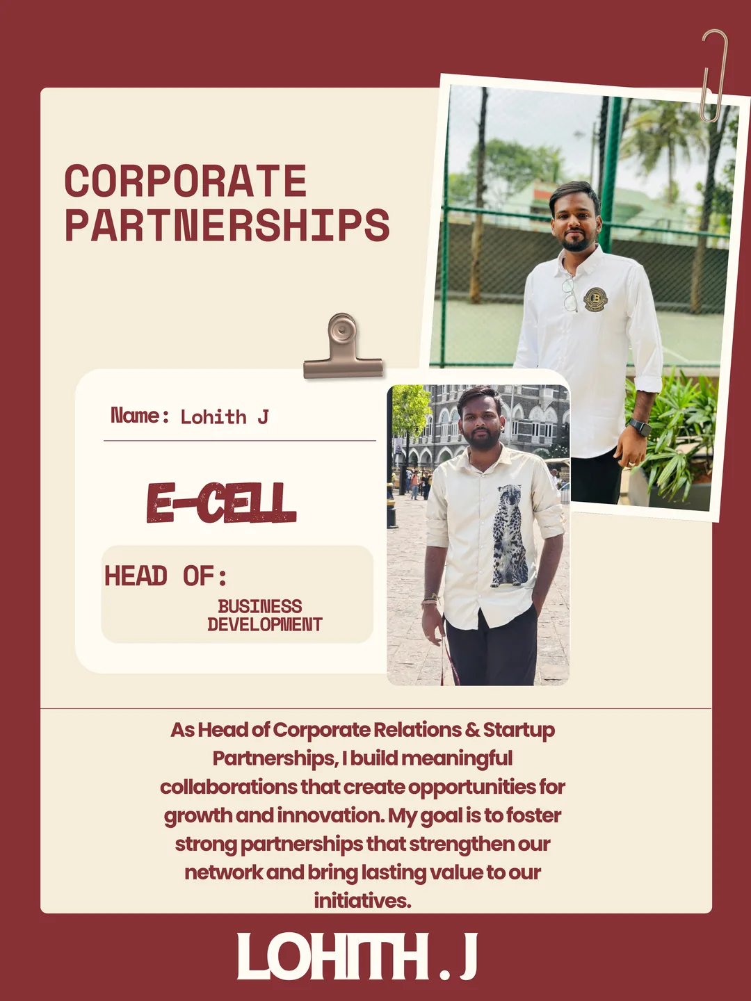 Lohith J, Corporate Relations & Startup Partnerships Head